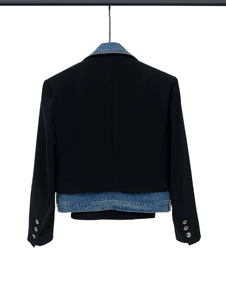 Denim Panel Short Suit Jacket