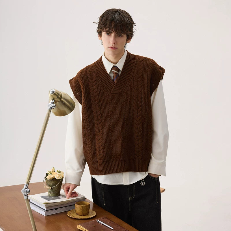 Detachable V-Neck Cable Knit Sweater