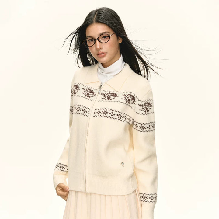 Fair Isle Zip Front Cardigan