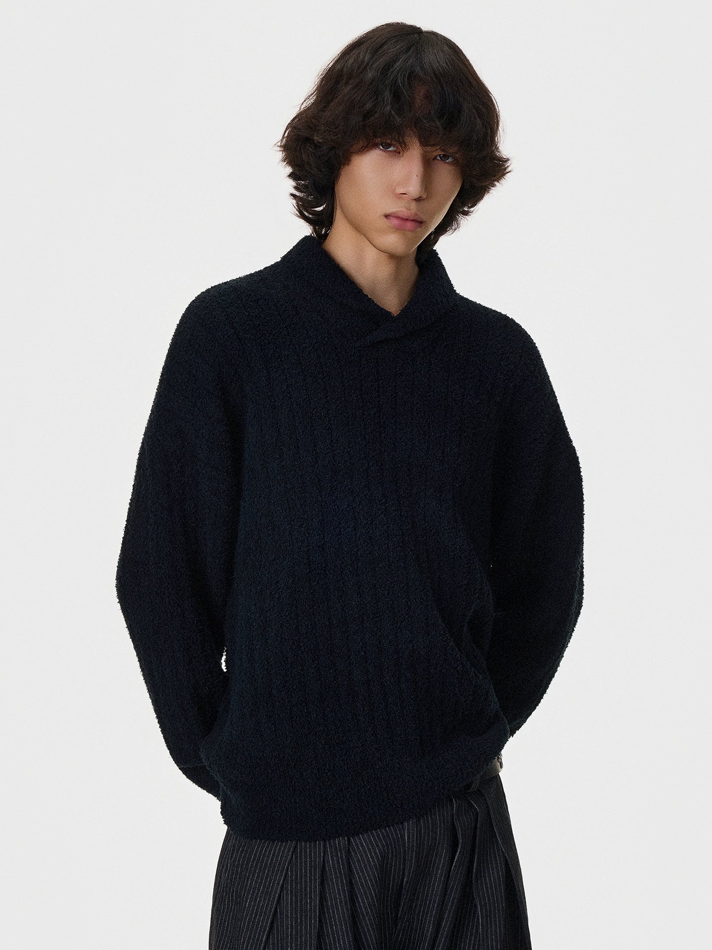 Kabarık Örgü Şal Yaka Kazak 