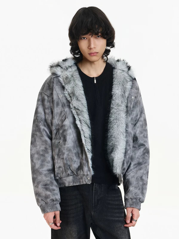 Faux Fur Lined Suede Hooded Jacket