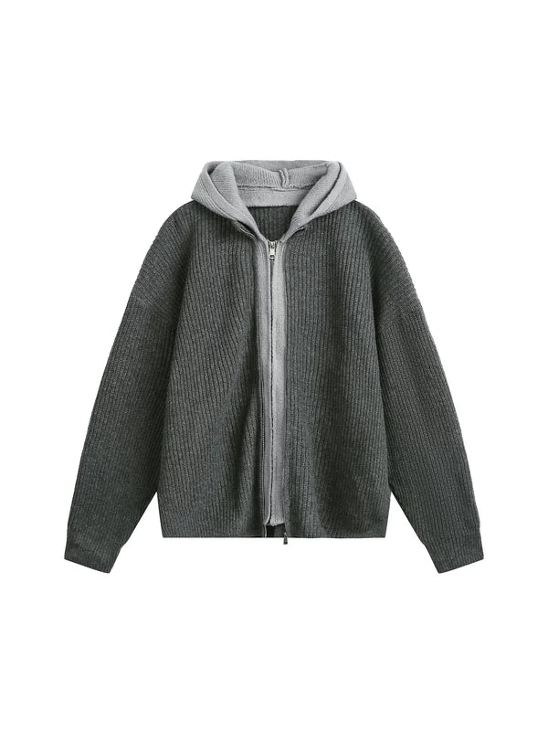 Suéter de punto con capucha y cremallera 