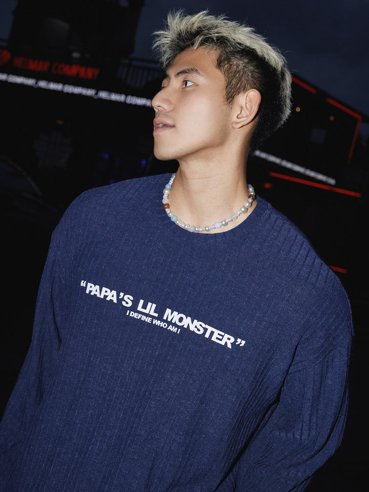 Striped Texture Letter Print Long Sleeve Pullover