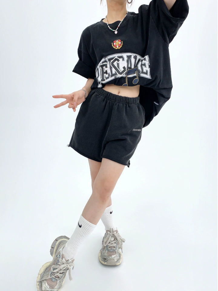 Embroidered Loose Sports Shorts