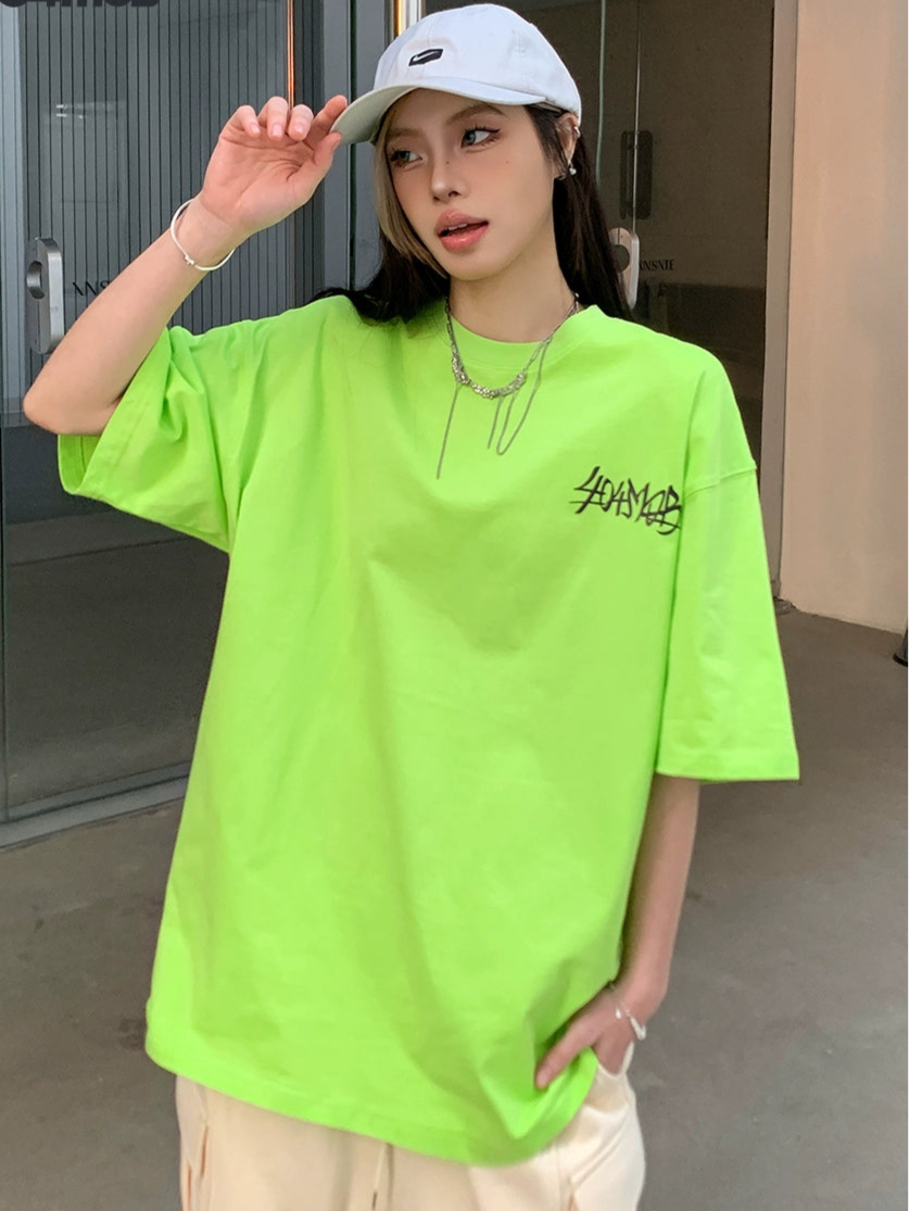 Cotton Loose Fit Hip-Hop Letter T-Shirt