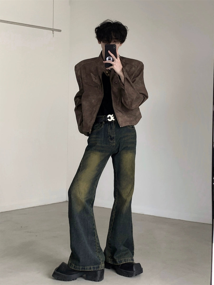 High Waist Flared Washed Distressed Pants