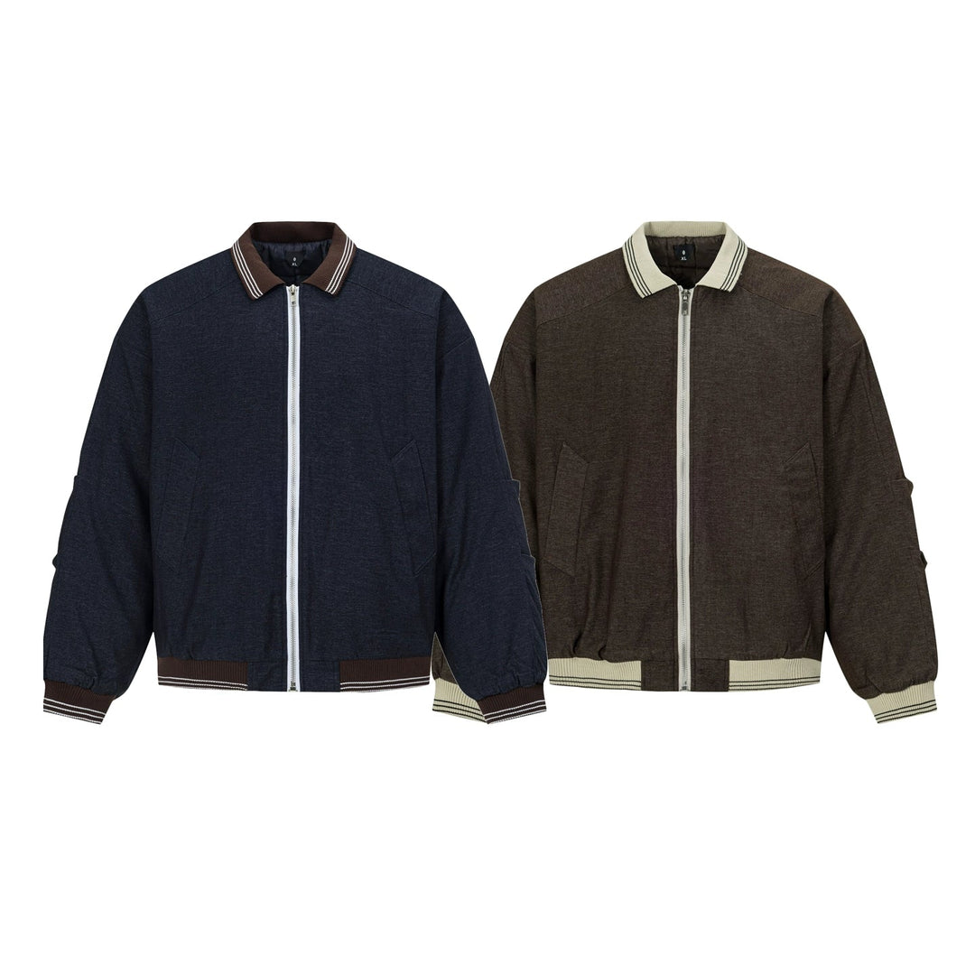 Lapel Zip-Up Casual Stitch Jacket