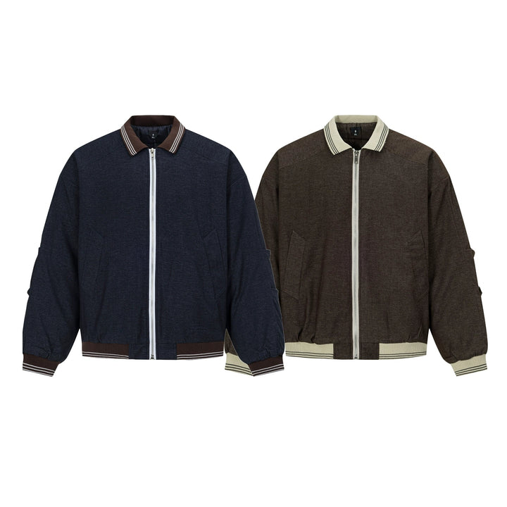 Lapel Zip-Up Casual Stitch Jacket