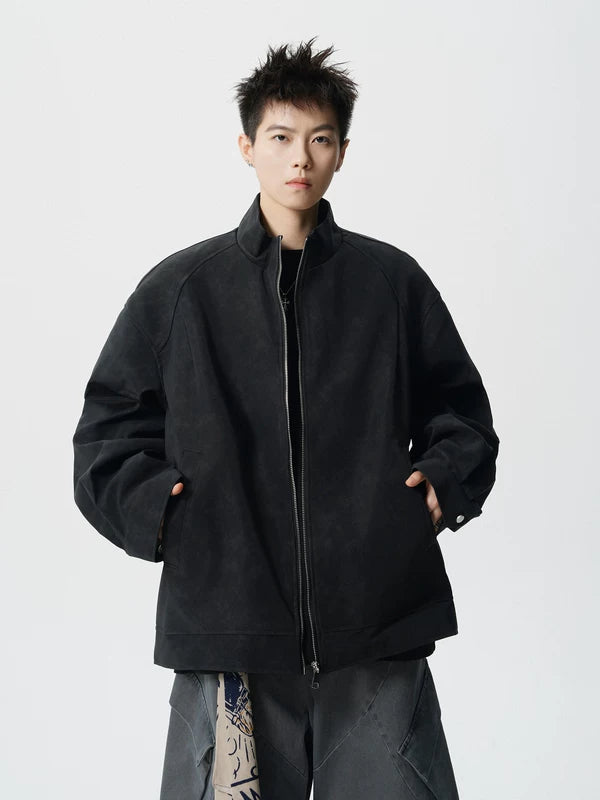 Veste de moto en cuir PU avec col montant 