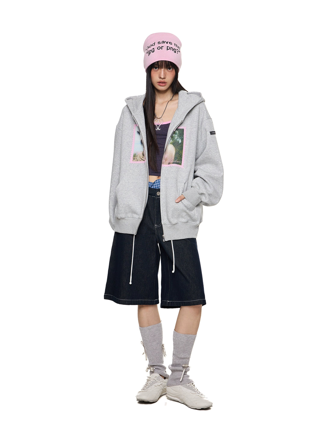 Lammtryck Löst Dragkedja Hoodie 