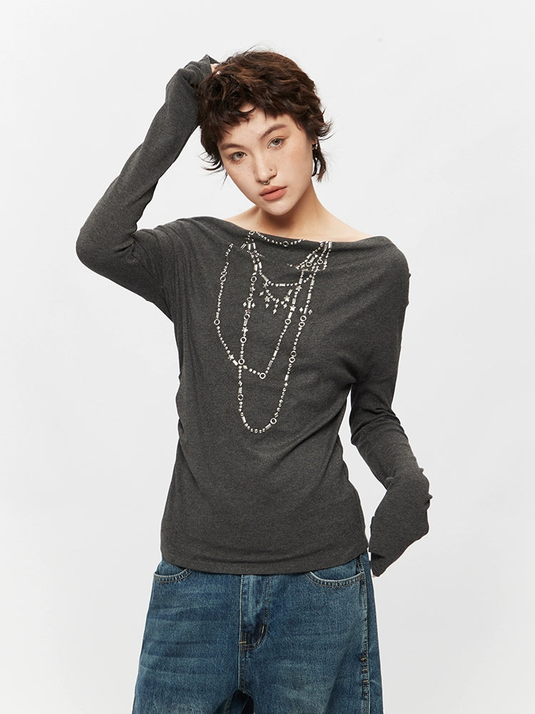 Asymmetrical Neck Long Sleeve Turtleneck Top