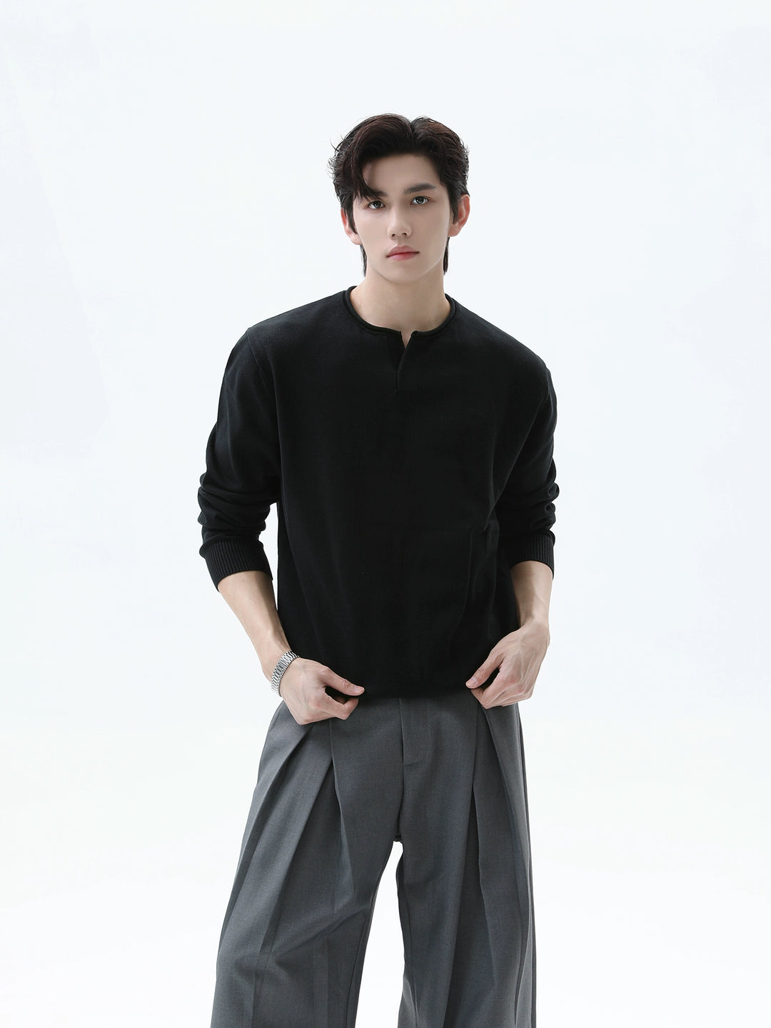 Knitted Henley Collar Sweater