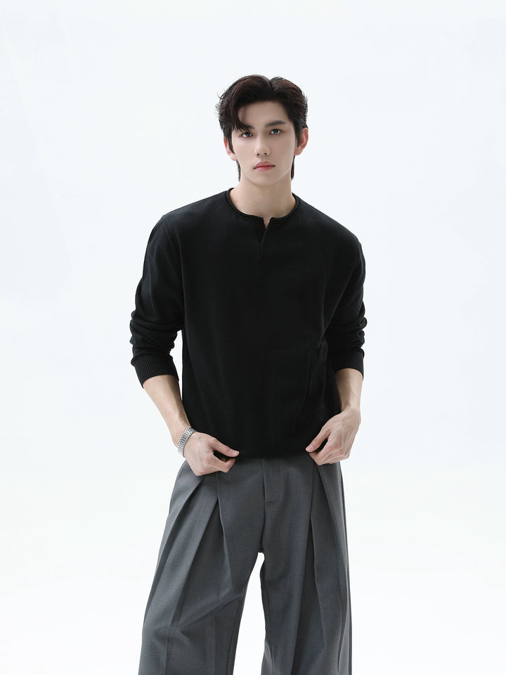 Knitted Henley Collar Sweater