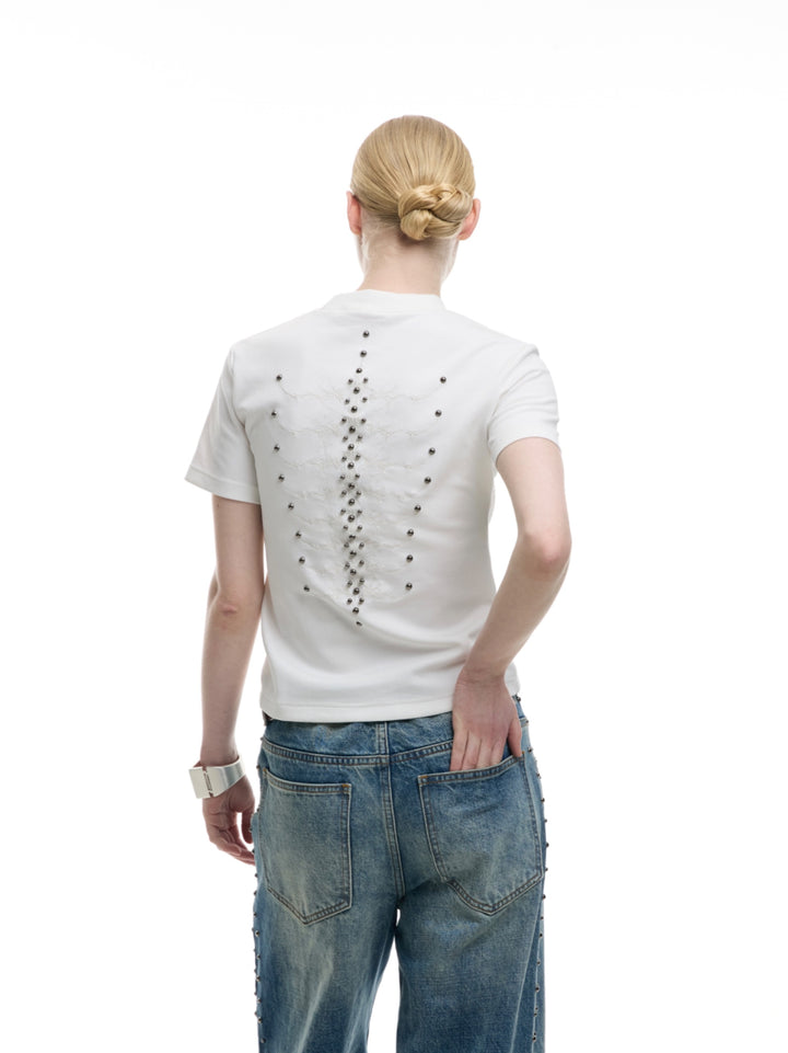 Rivet-Embellished Short Sleeve T-shirt