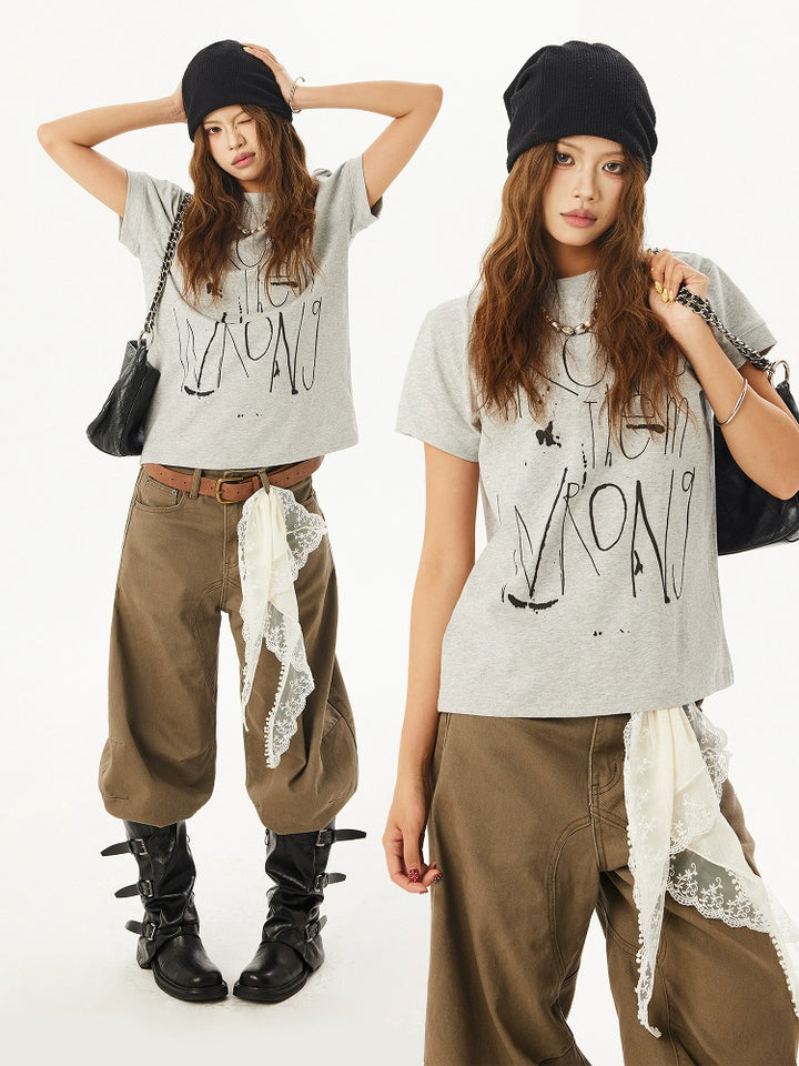 Retro Graffiti Short Sleeve Boxy T-shirt