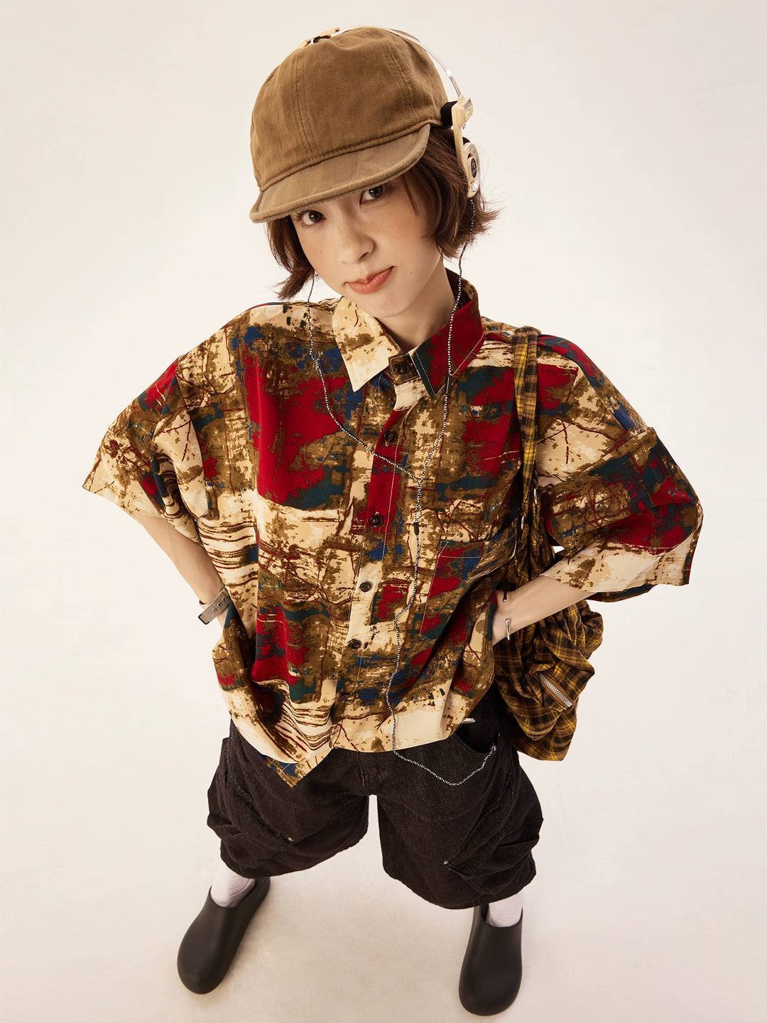 Abstract Print Short Sleeve Button Shirt