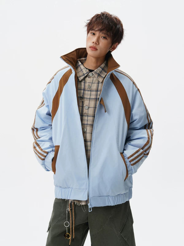 جاكيت قطن بياقة Stand Collar بلونين ريترو 