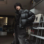 Short Stand Collar PU Leather Jacket