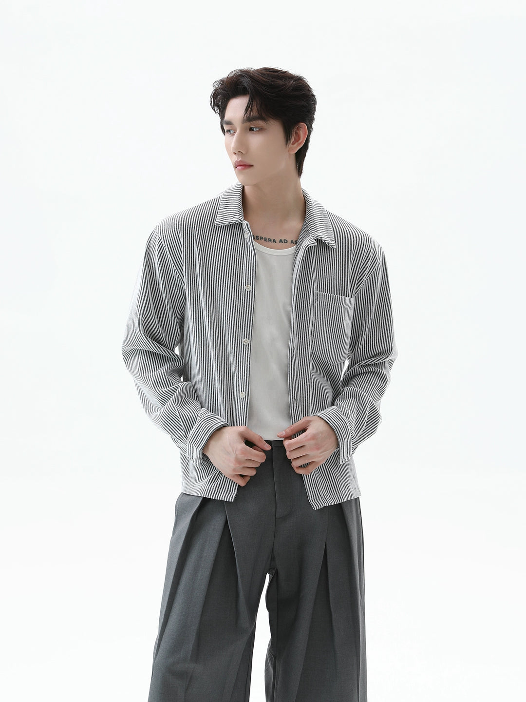 Gestreifter Revers-Strick-Cardigan-Shirt 