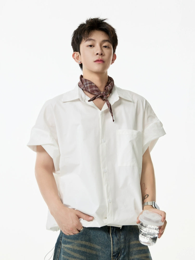 قميص قصير الأكمام بسحاب فضفاض للعمل 