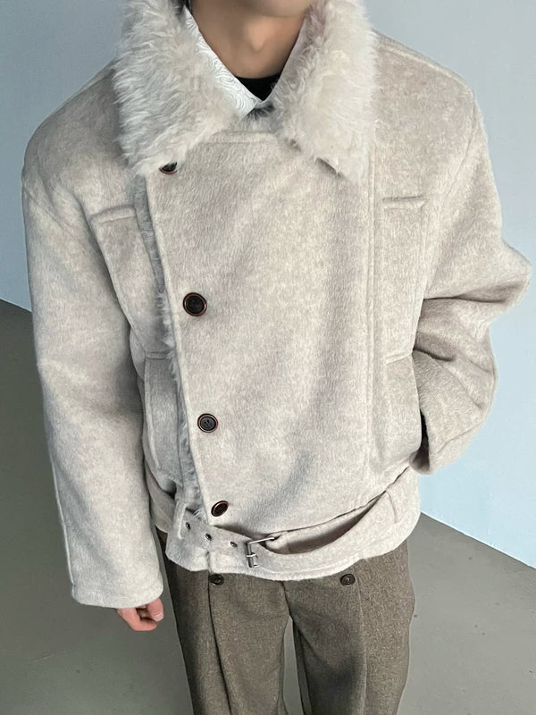 Dubbelzijdige wollen jas met riem 