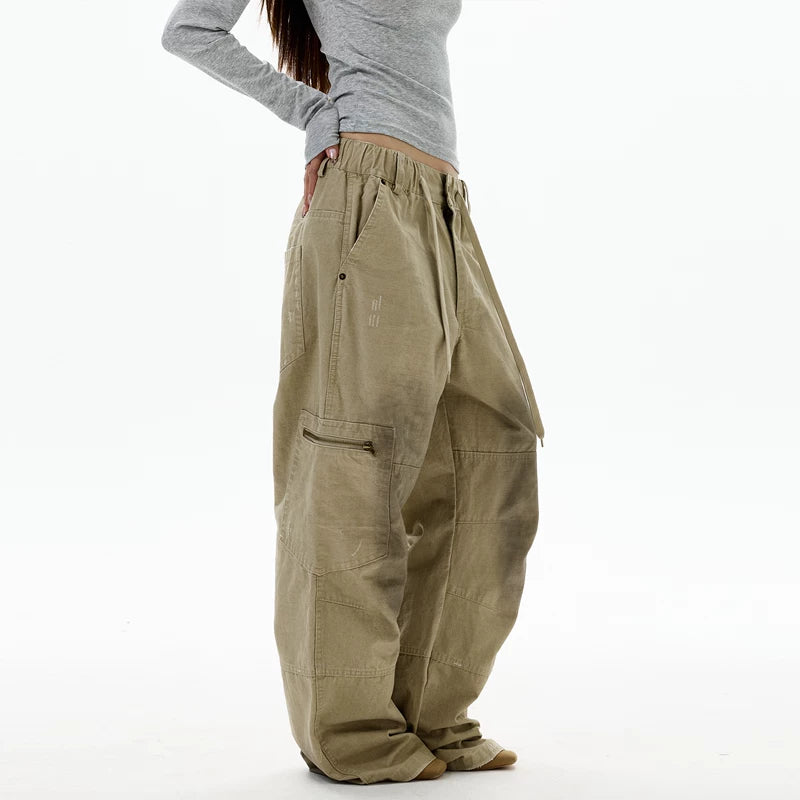 Calças Cargo com Cordão Largas Retro 