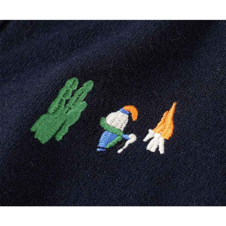 Embroidered V-Neck Knitted Cardigan
