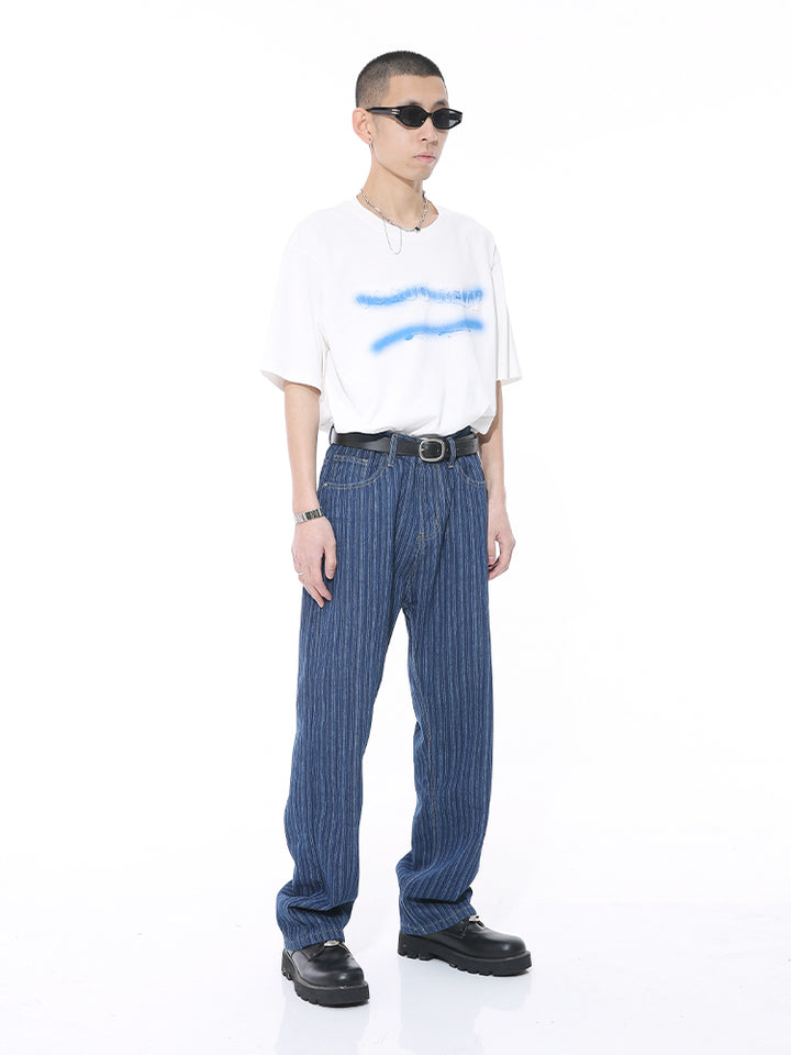 Vertical Stripe Loose Straight Jeans