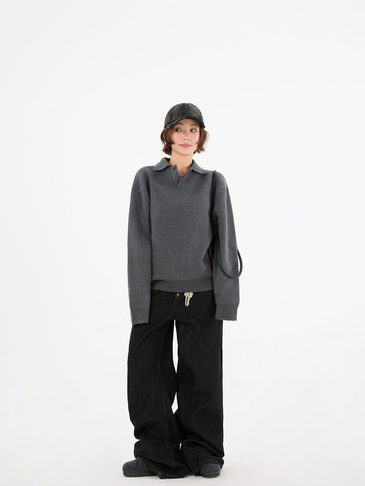 Lapel Knit Long Sleeve Sweater