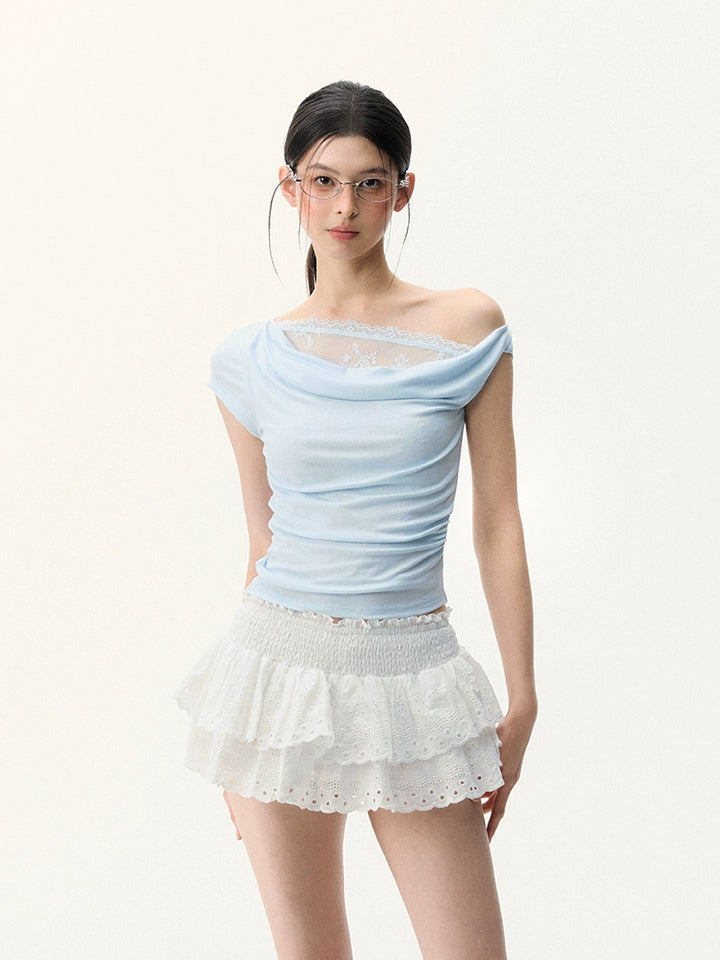 Lace Trim Off Shoulder Knit Top