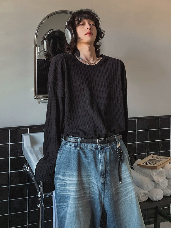 Long Sleeve Ribbed Knit Pullover Top