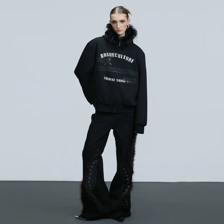 Fur Collar Hooded Sweatshirt Cardigan