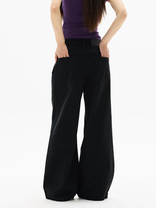 와이드 레그 버튼 플라이 청바지 팬츠 