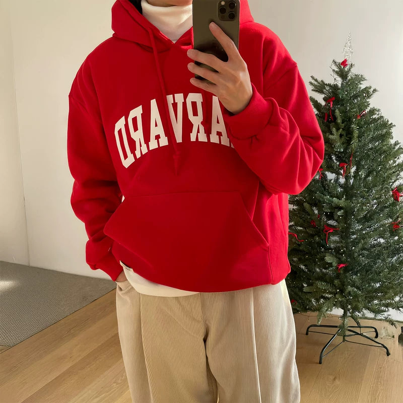 Letter Print Heavyweight Loose Hoodie