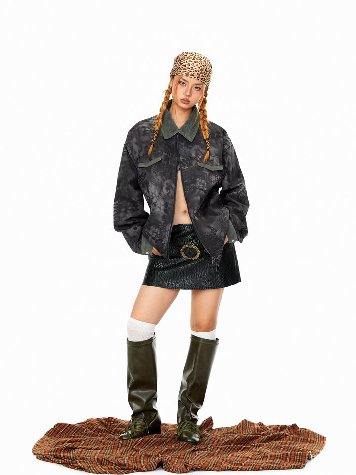 Patchwork Snake Pattern Work Jacket