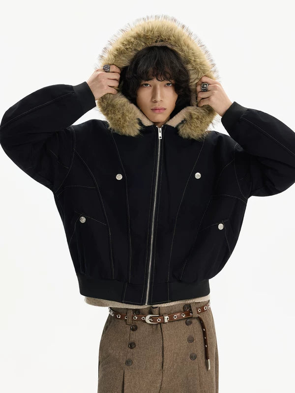 Faux fur-hooded vinterparka-jacka 