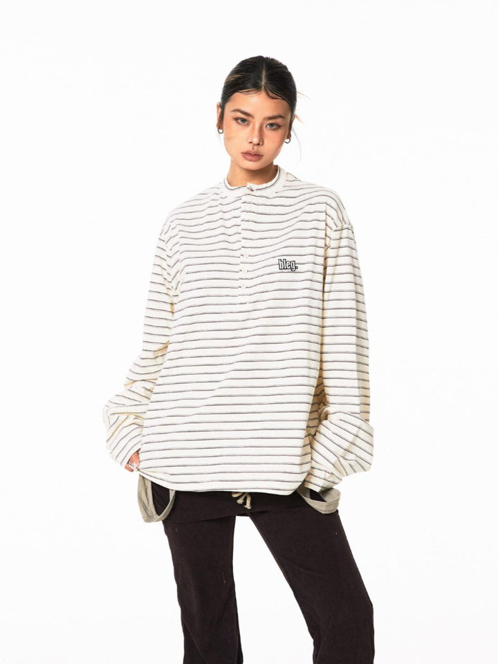 Retro Striped Long-Sleeve Turtleneck Top