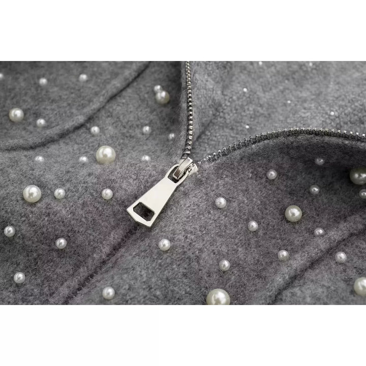 Artificial Pearl Knitted Bomber Jacket