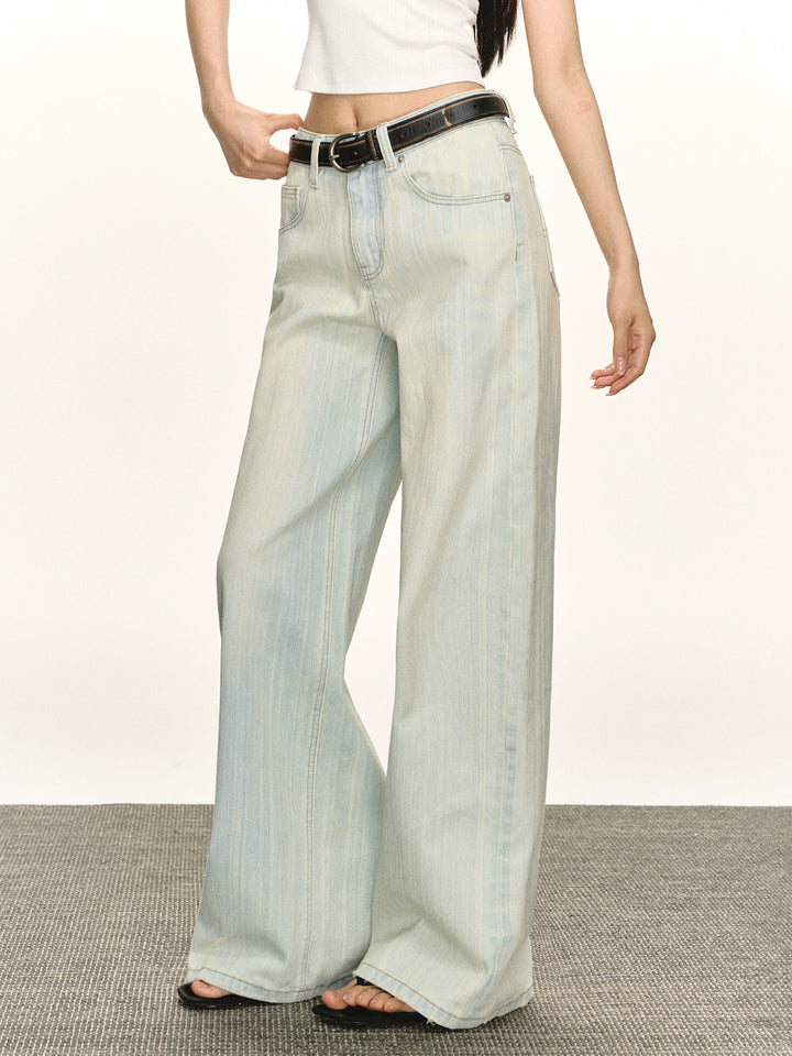 Retro Washed Wide-Leg Straight Jeans Pants