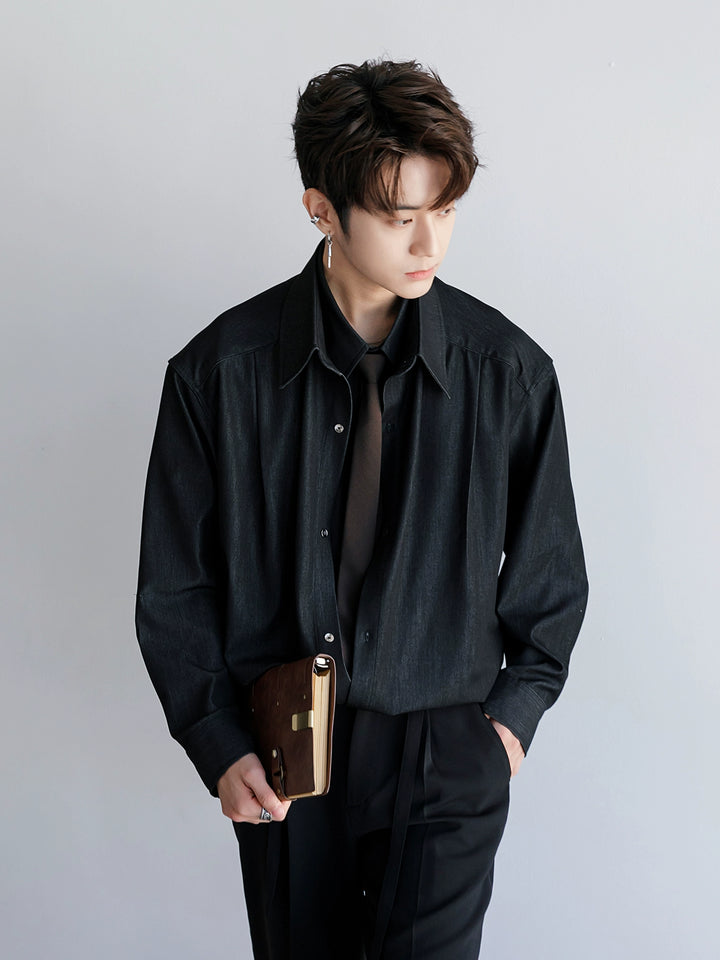 Denim Long-Sleeve Two-Piece Shirt
