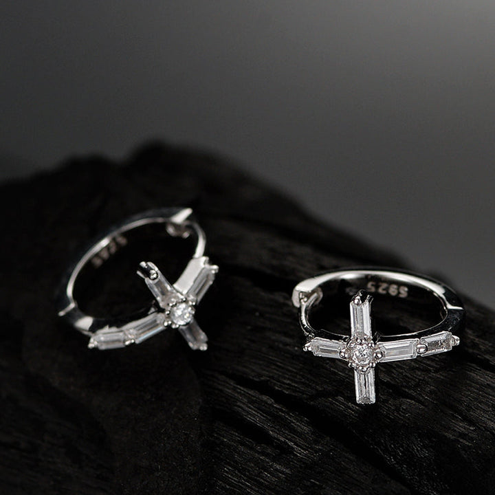 Diamond Cross Hoop Earrings