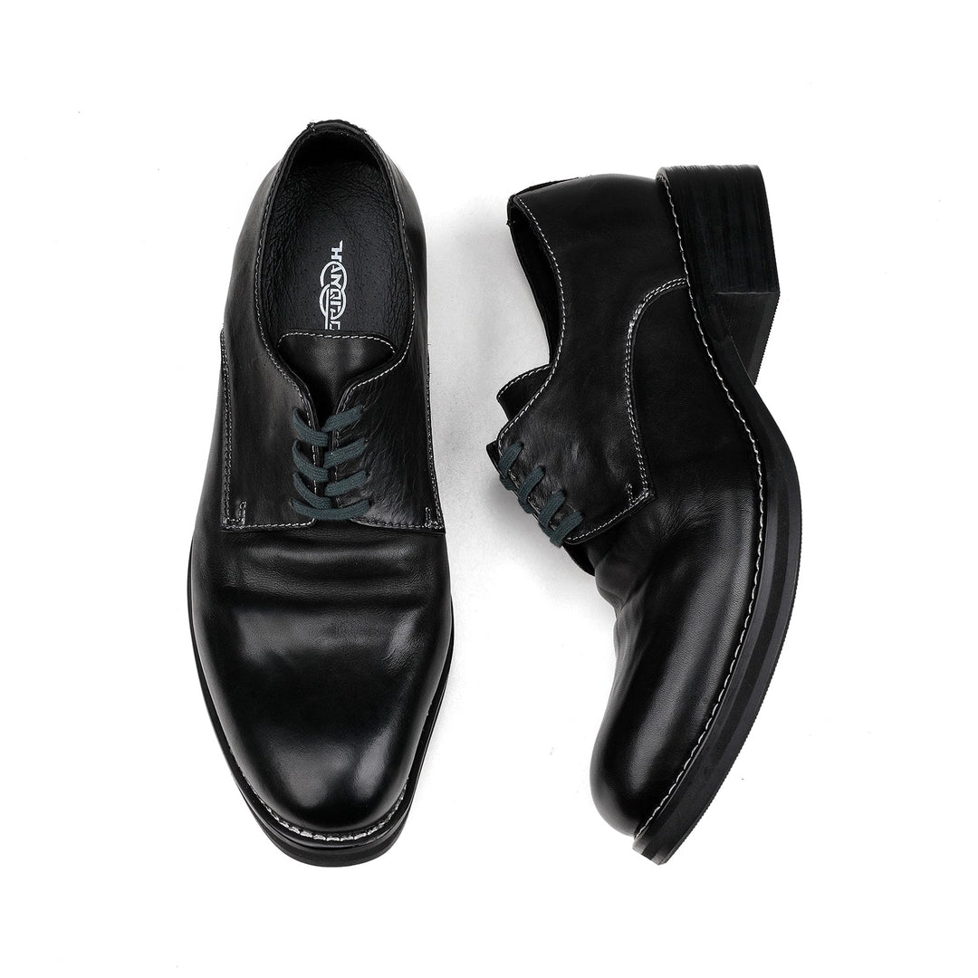 Washed Pointed Derby Leather Shoes