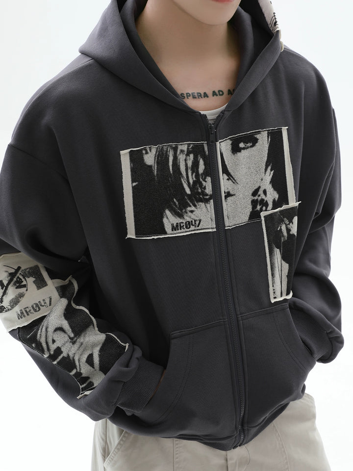 Sweat à capuche zippé avec impression 
