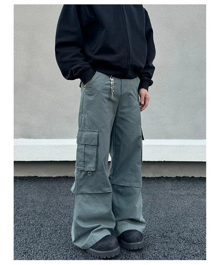 Multi-Pocket Flared Cargo Pants
