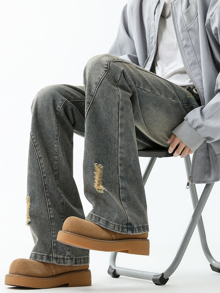 Flared Ripped Straight-leg Jeans
