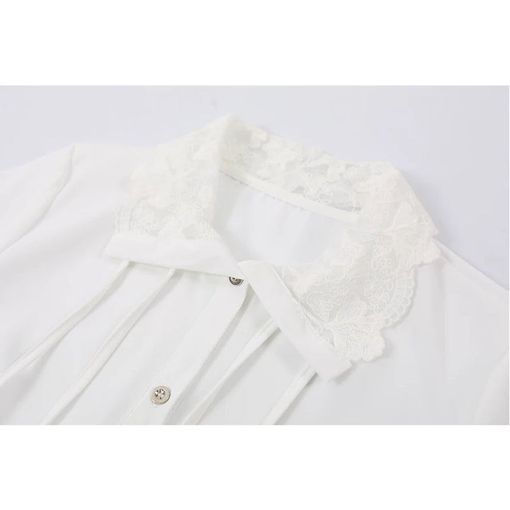 French Lace Collared Button-Up Blouse