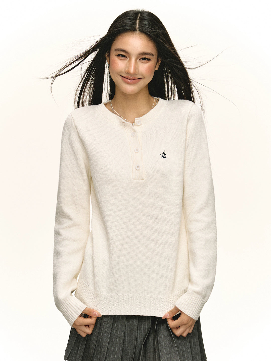 Retro Knit Henley Pullover Sweater