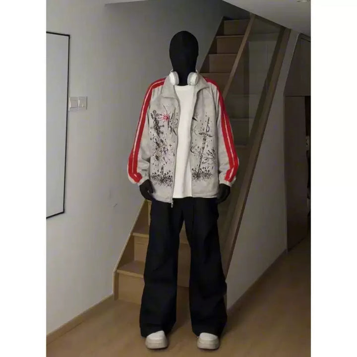 Veste en suède distressed avec graffiti et rayures 