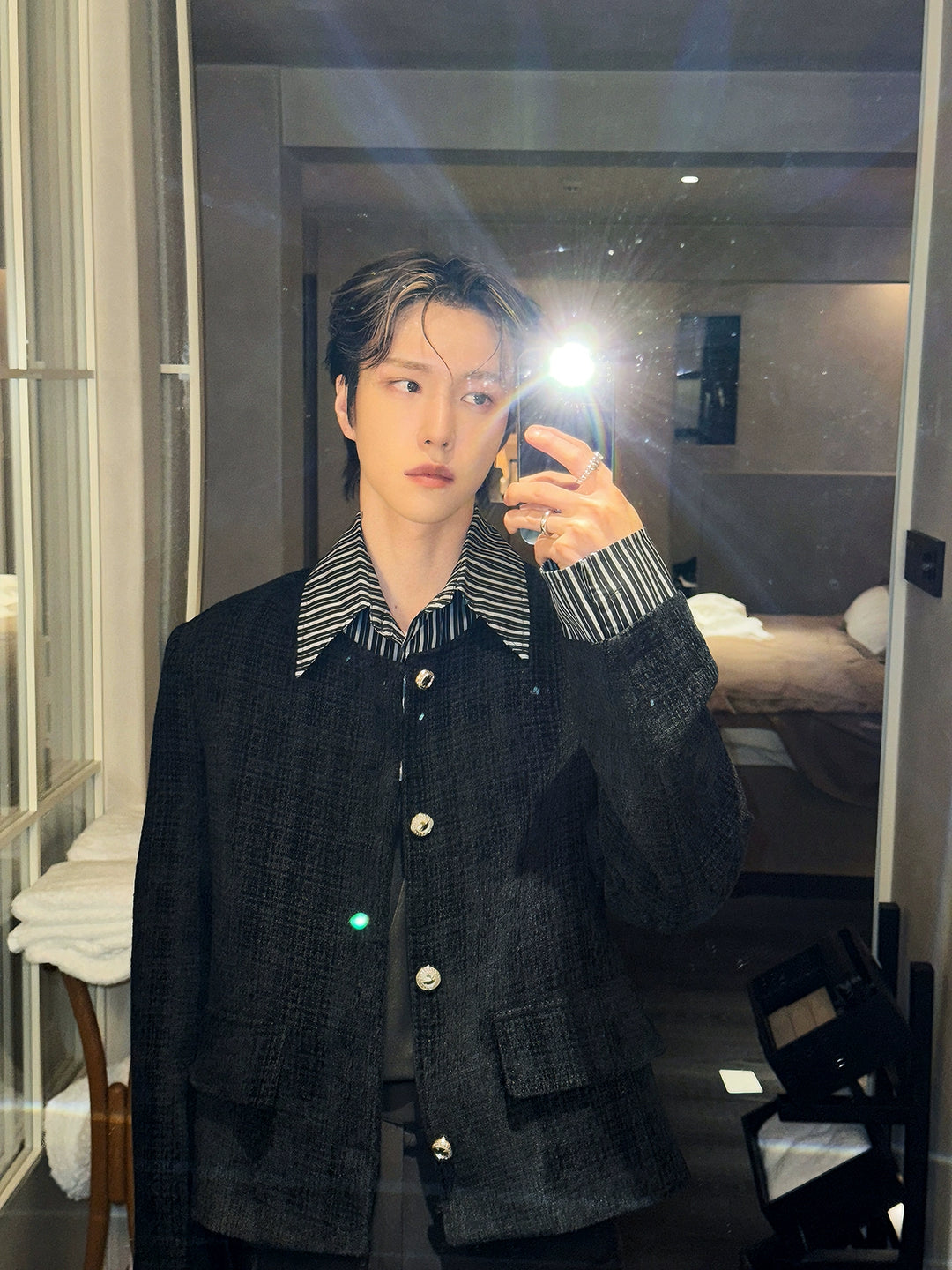 Wool Contrast Color Splicing Jacket