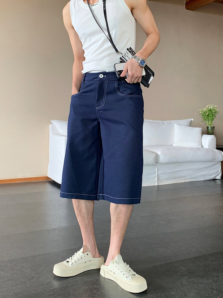 루즈 데님 스트레이트 반바지 